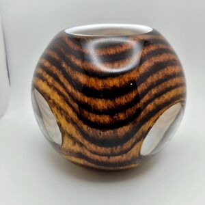 Art Glass Window Bowl Vase Murano MCM Amber Swirl Tiger Candle Hand Blown